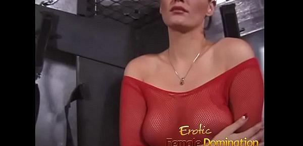  Girl in red fishnet lingerie dominated and humiliated like never before